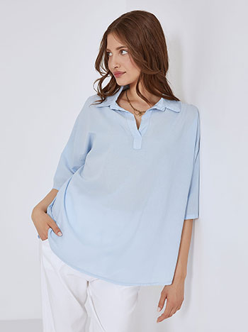 Cotton top with point collar in sky blue