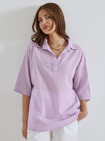 Cotton top with point collar in lilac
