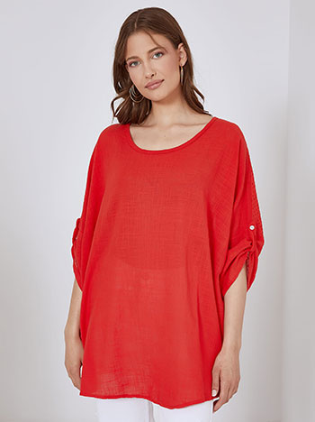 Top with back perforated details in red
