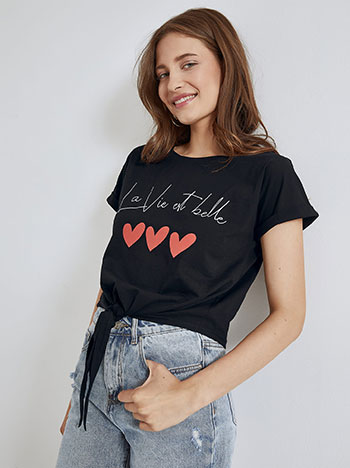 T-shirt με δέσιμο La vie est belle SM7642.4300+1 Celestino