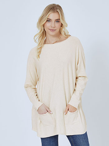 Sweater with pockets in light beige