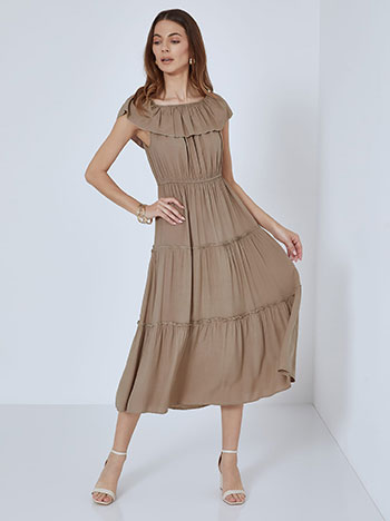 Φορέματα/Maxi Μονόχρωμο φόρεμα με ακάλυπτους ώμους SM7659.8133+6
