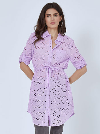 Broderie shirt with belt in light purple