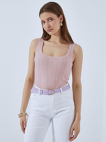 Sleeveless ribbed fine knit top in lilac