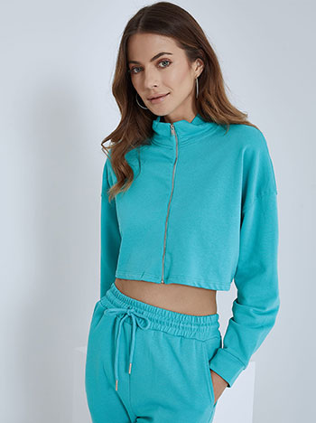 Crop athletic cardigan in almond green
