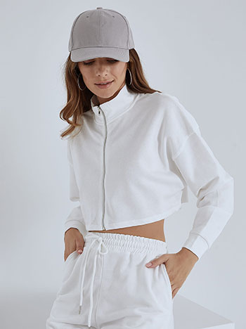 Crop athletic cardigan in white