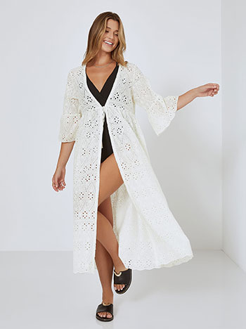 Broderie kimono in off white