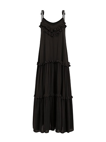 Dress with embroidered ruffles in black | Celestino