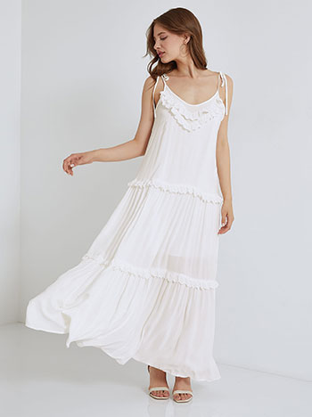 Dress with embroidered ruffles in white