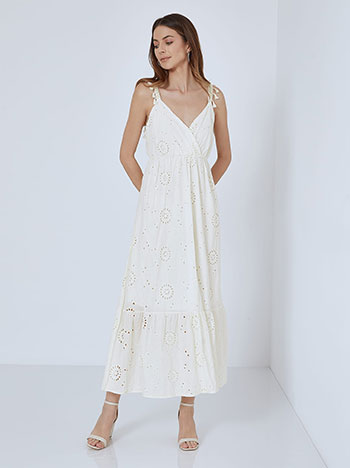 Broderie dress with tassels in off white