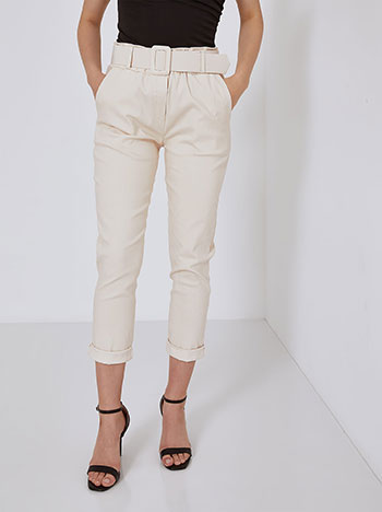 High waist trousers with belt in light beige