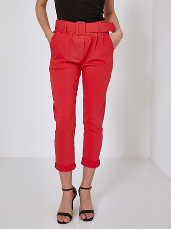 High waist trousers with belt in red