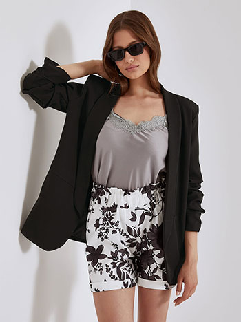 Blazer with shirred sleeves in black