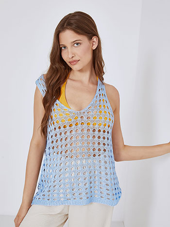 Top with perforated details in sky blue