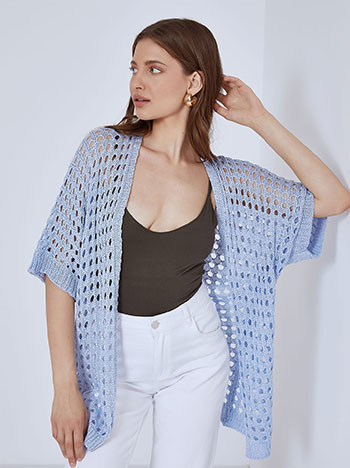 Short sleeved knitted cardigan in sky blue