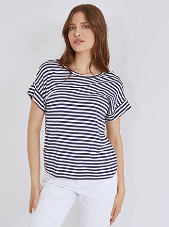 Short sleeved striped top in dark blue