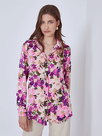 Floral satin shirt in pink