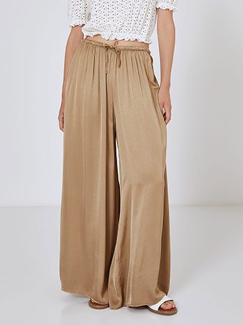 Satin wide leg trousers in dark beige