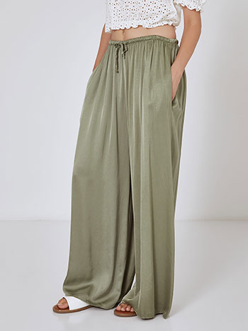 Satin wide leg trousers in khaki