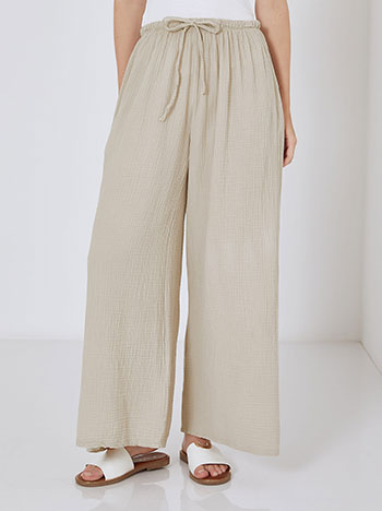 Cotton wide leg trousers in beige