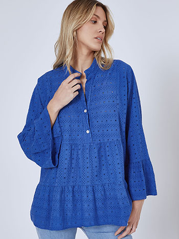 Broderie top in electric blue