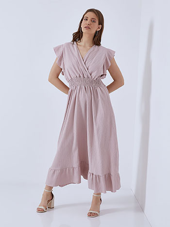 Wrap front dress in textured fabric in light purple