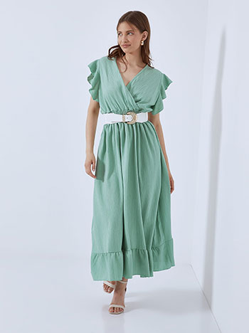 Wrap front dress in textured fabric in mint