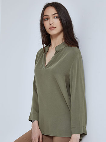 Top with mao collar in khaki