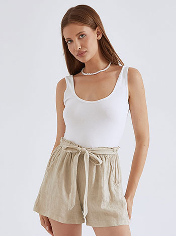 Linen shorts with tie in beige