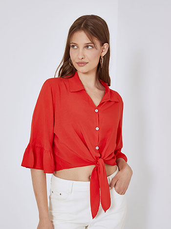 Shirt with ruffles in red