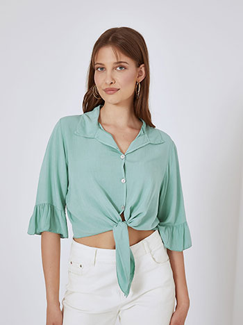 Shirt with ruffles in almond green