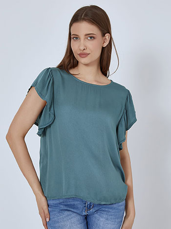 Top with sleeves ruffles in rough blue