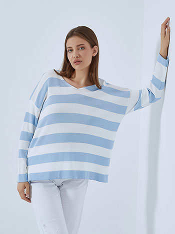 Knitted striped top in sky blue