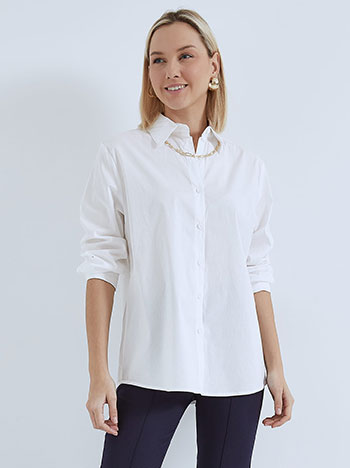 Βαμβακερό πουκάμισο, κλασικός γιακάς, κλείσιμο με κουμπιά, γυριστό μανίκι με κουμπί, λευκο