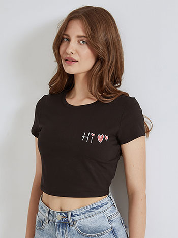 Graphic crop top Hi in black