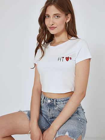 Graphic crop top Hi in white