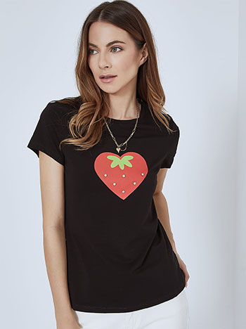 Μπλούζες/T-shirts T-shirt φράουλα με strass SM7958.4389+2