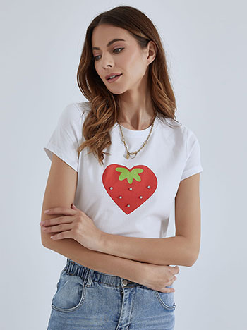 T-shirt strawberrie with strass in white