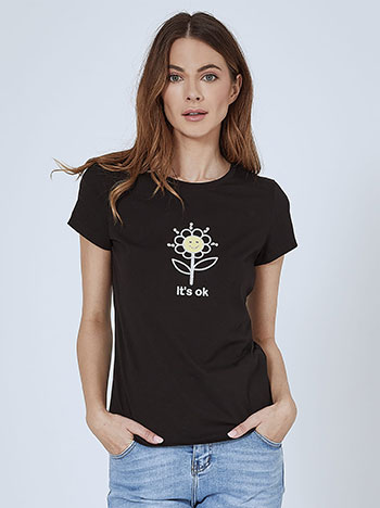Μπλούζες/T-shirts T-shirt με strass λουλούδι SM7958.4392+2