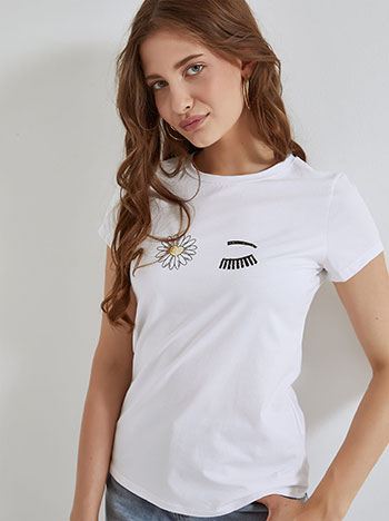 T-shirt with flower and eye in white
