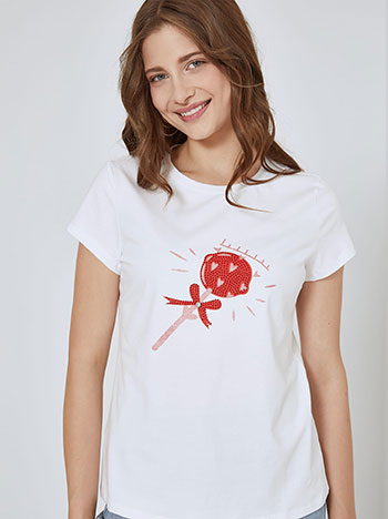 Μπλούζες/T-shirts T-shirt με strass γλειφιτζούρι SM7958.4673+2