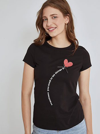 Μπλούζες/T-shirts T-shirt με strass καρδιά και φιόγκο SM7958.4835+2