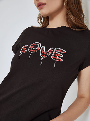 T-shirt Love με καρδιές σε μαύρο