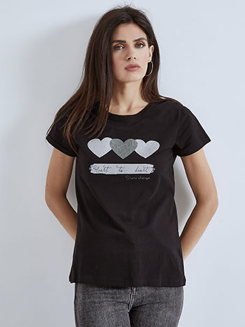 T-shirt με μεταλλιζέ καρδιές SM7974.4033+1 Celestino