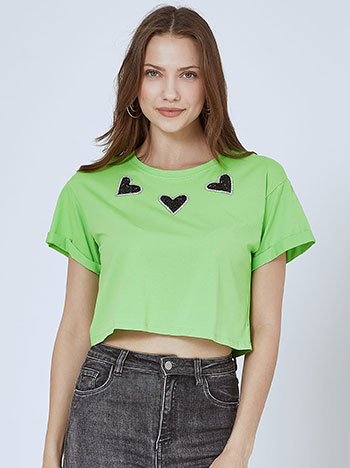 Μπλούζες/T-shirts Crop t-shirt με strass καρδιές SM7974.4118+6