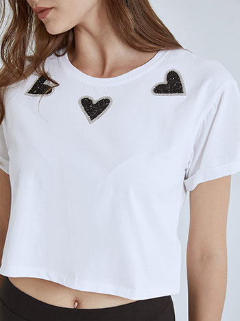 Μπλούζες/T-shirts Crop t-shirt με strass καρδιές SM7974.4118+3