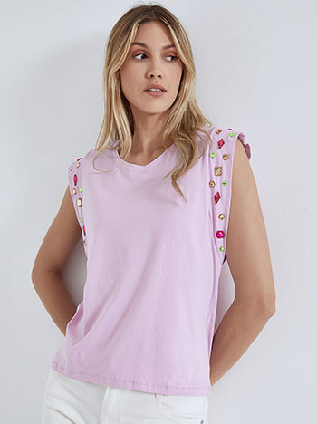 Sleeveless top with strass stones in lilac
