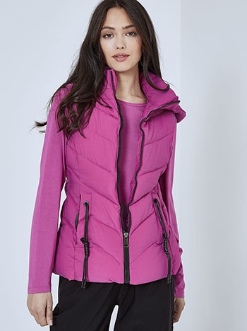 Puffer vest with hoodie in purple