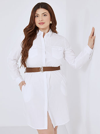 Asymmetric shirtdress with belt in white