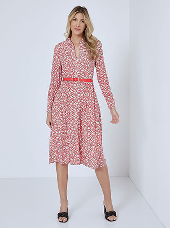 Floral dress with detachable belt in red